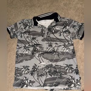 American Eagle Outfitters Gray and Black Tropical Polo